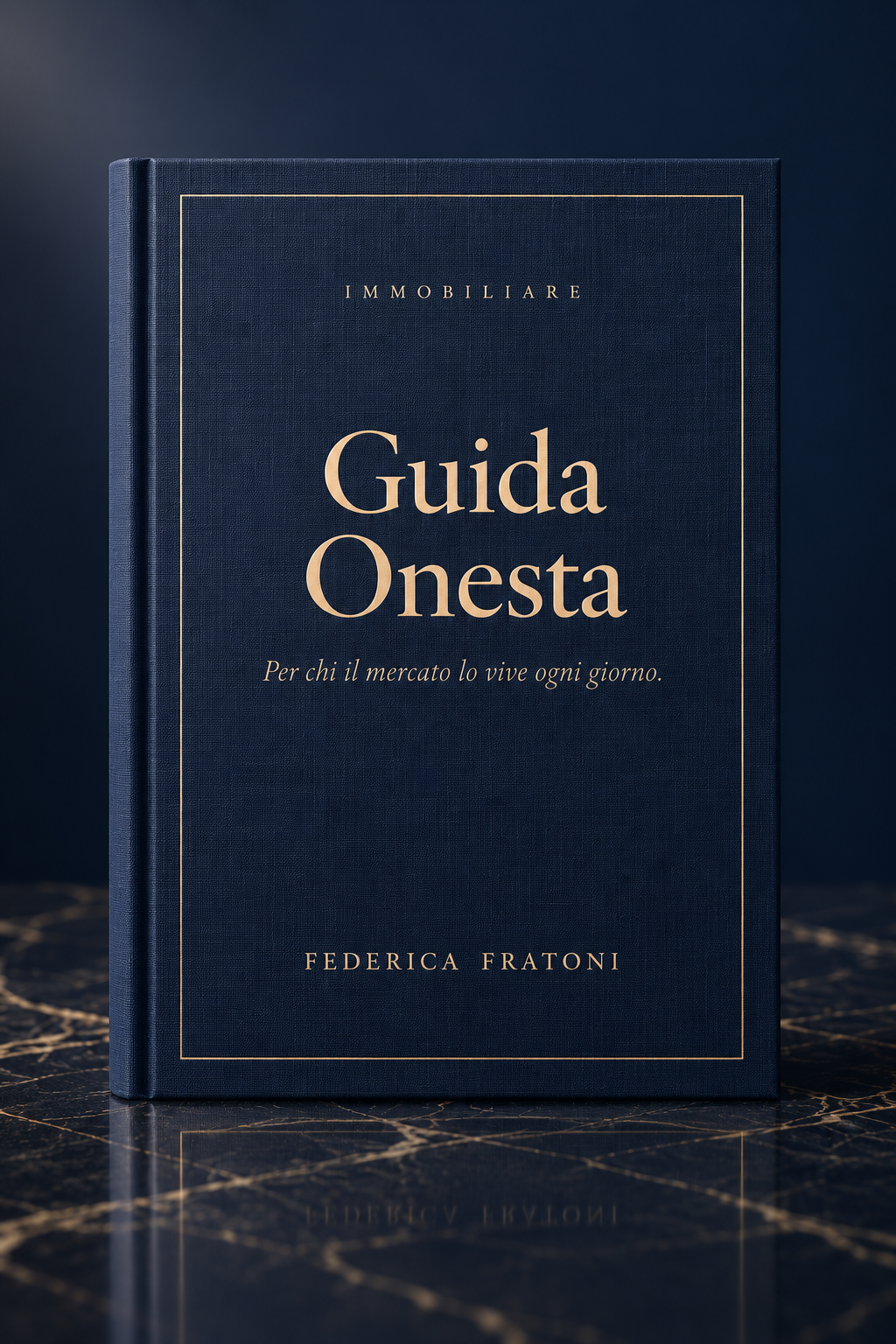 Guida Onesta di Federica Fratoni: copertina blu notte con titolo e dettagli color champagne